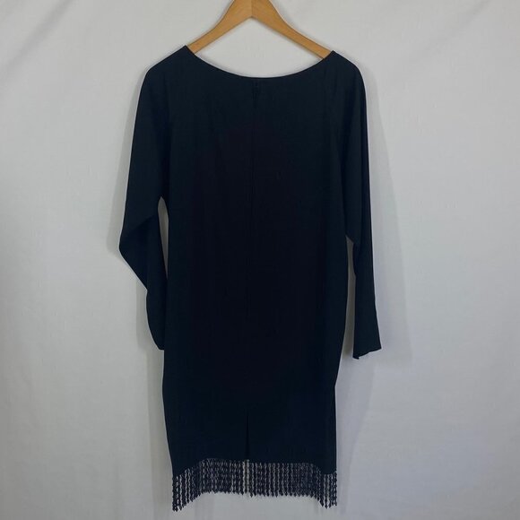 A.J. Bari Vintage Black Midi Cocktail Dress Beaded Detail Size 4 Long Sleeve - Picture 10 of 14